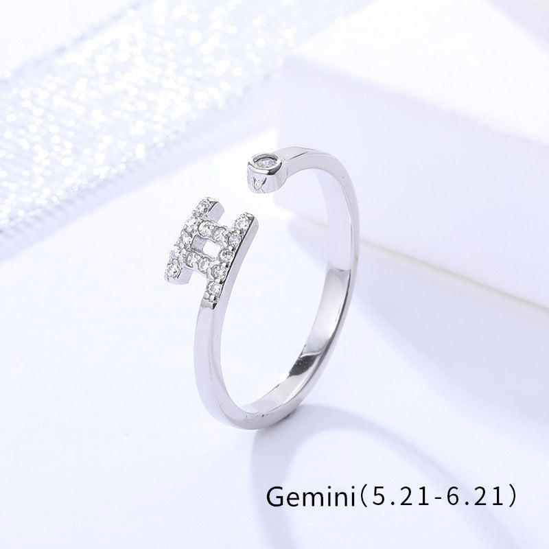 Sterling Silver Rhodium Plated CZ Zodiac Sign Ring