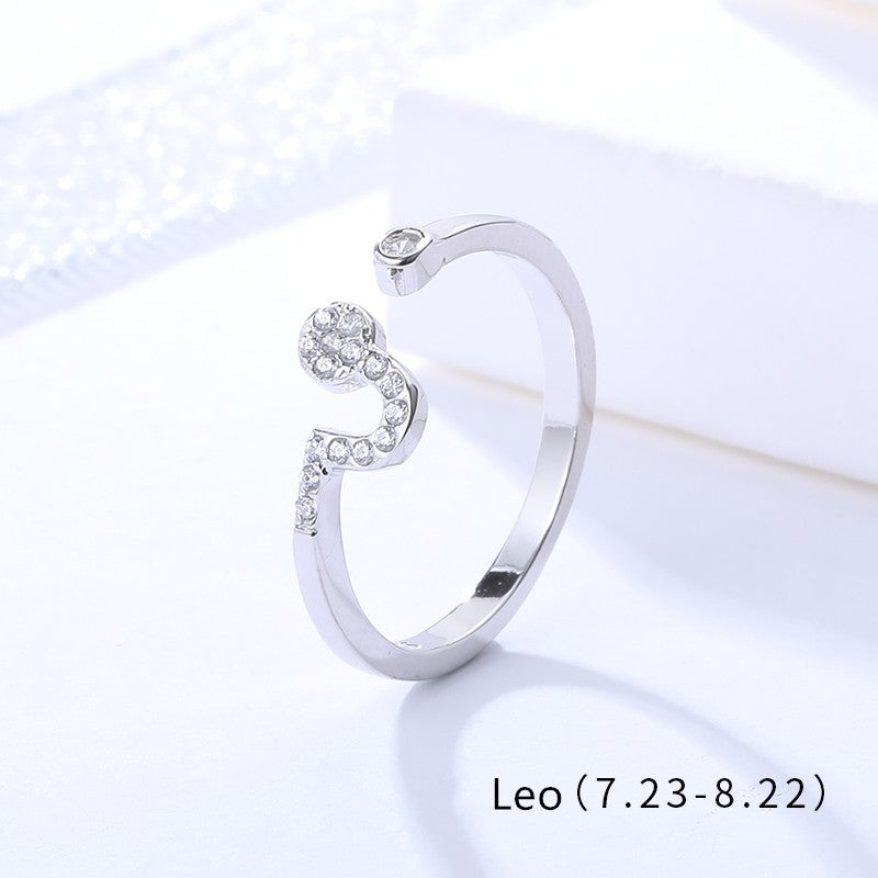 Sterling Silver Rhodium Plated CZ Zodiac Sign Ring