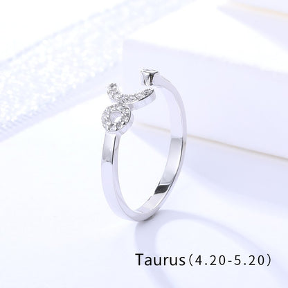 Sterling Silver Rhodium Plated CZ Zodiac Sign Ring