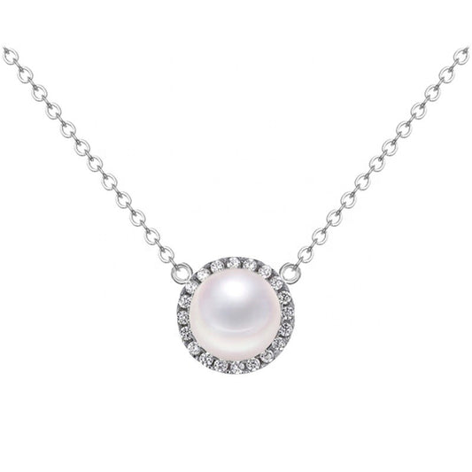 Sterling Silver Rhodium Plated Pearl Necklace