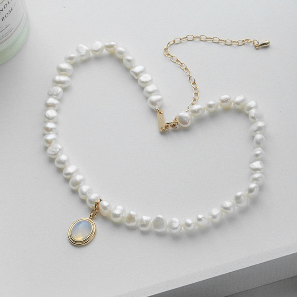 Moonstone Pendant Freshwater Pearl Necklace