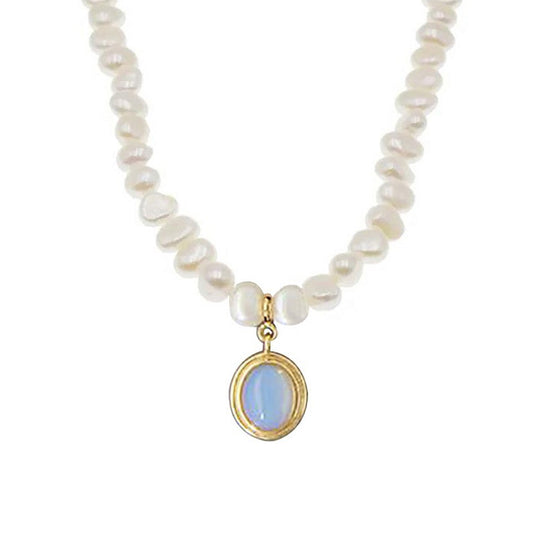 Moonstone Pendant Freshwater Pearl Necklace