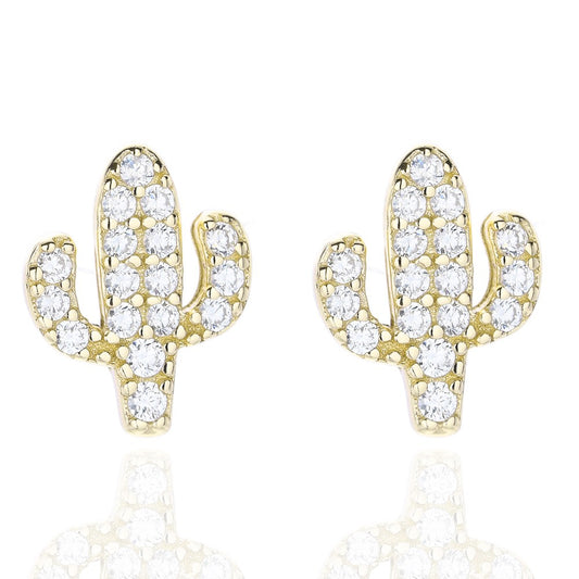 Sterling Silver Gold Plated CZ Cactus Studs