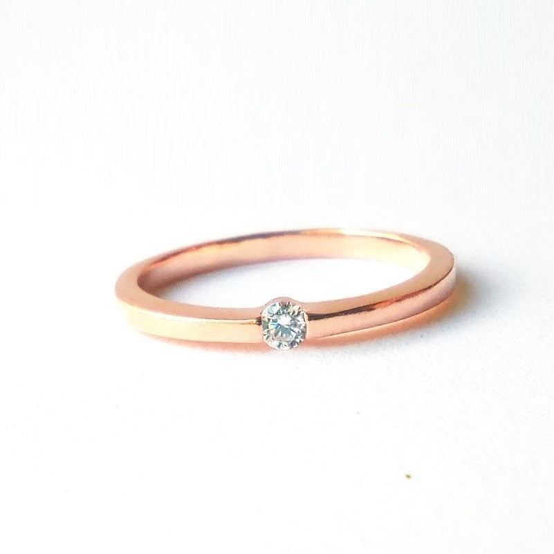 Silver Rose Gold Plated Minimalist CZ Ring