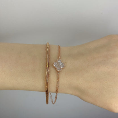 Sterling Silver Rose Gold Plated CZ Clover Bracelet