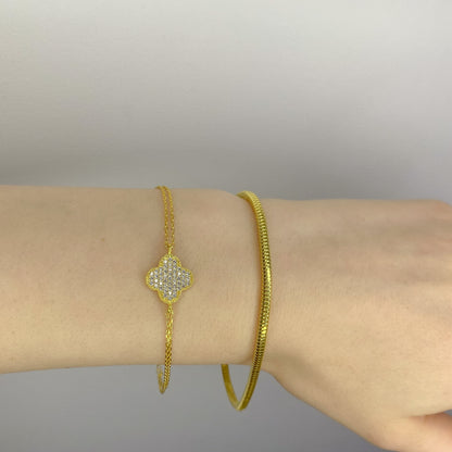 Sterling Silver Gold Plated CZ Clover Bracelet