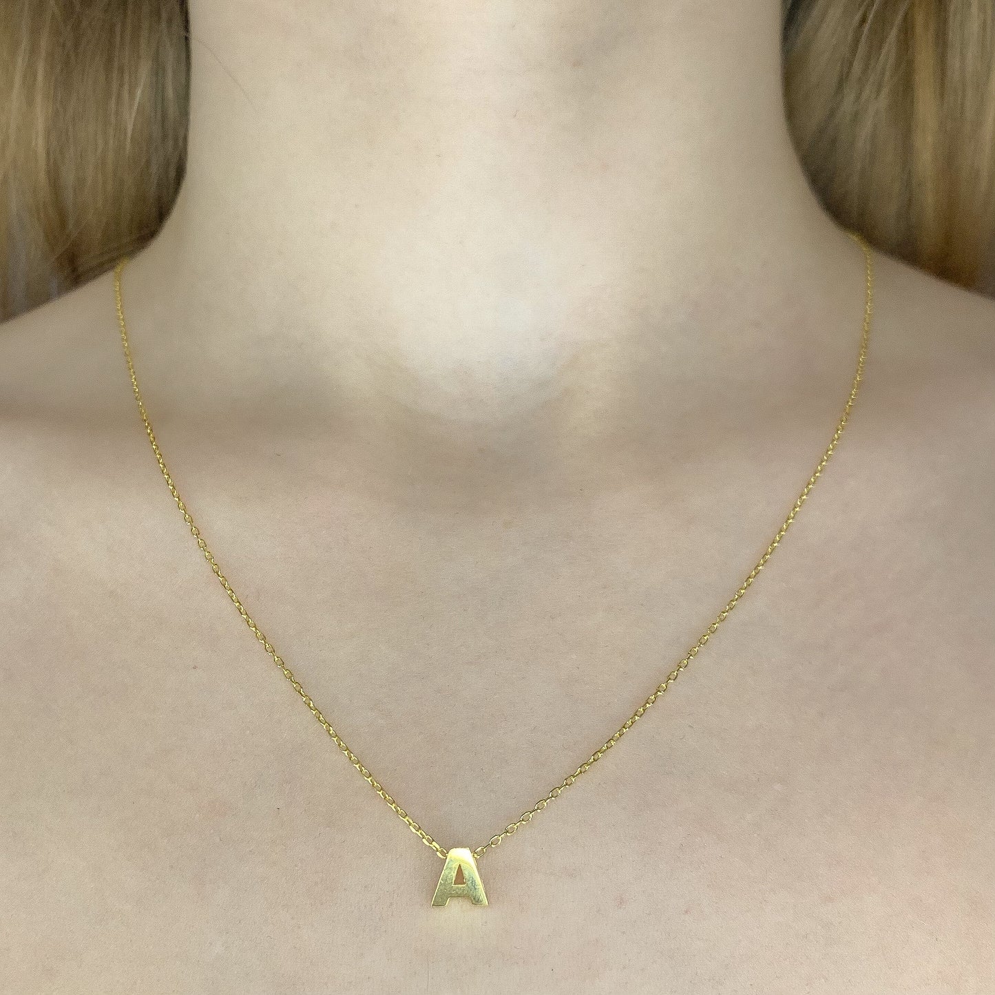 Sterling Silver Gold Plated "A" Pendant Necklace