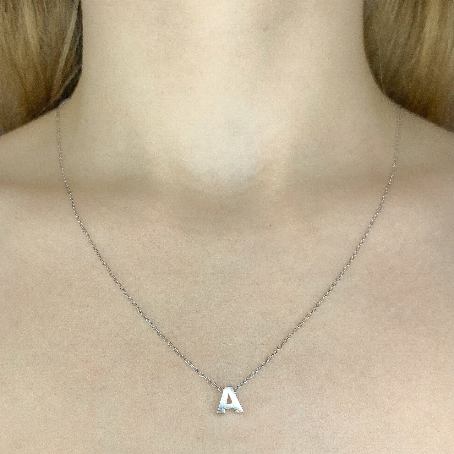 Sterling Silver Rhodium Plated "A" Pendant Necklace