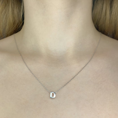 Sterling Silver Rhodium Plated "D" Pendant Necklace